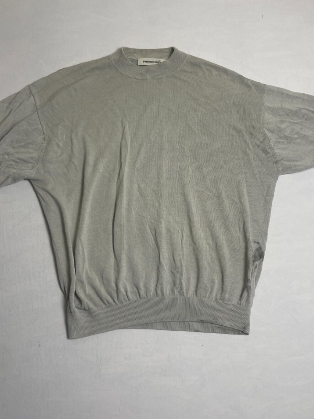 Pronto Uomo Sweater Womens Large Tan Silk Cotton Blend Mock Neck Short Sleeve